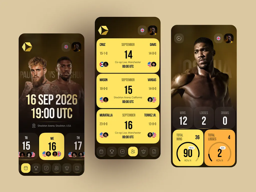 Fitness and combat sports mobile app UI