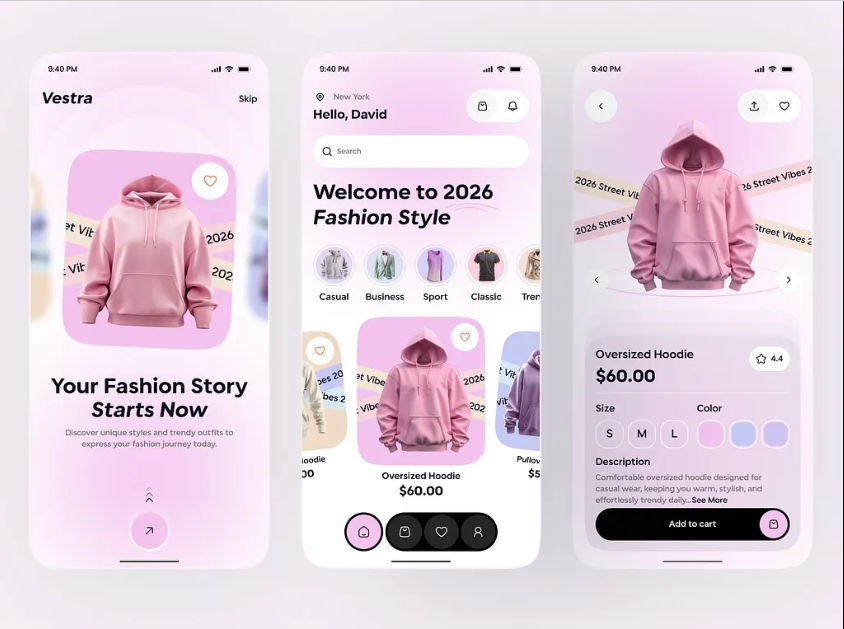 Hoodie fashion mobile ecommerce UI