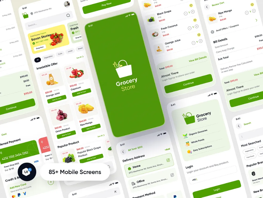 Grocery store mobile app UI