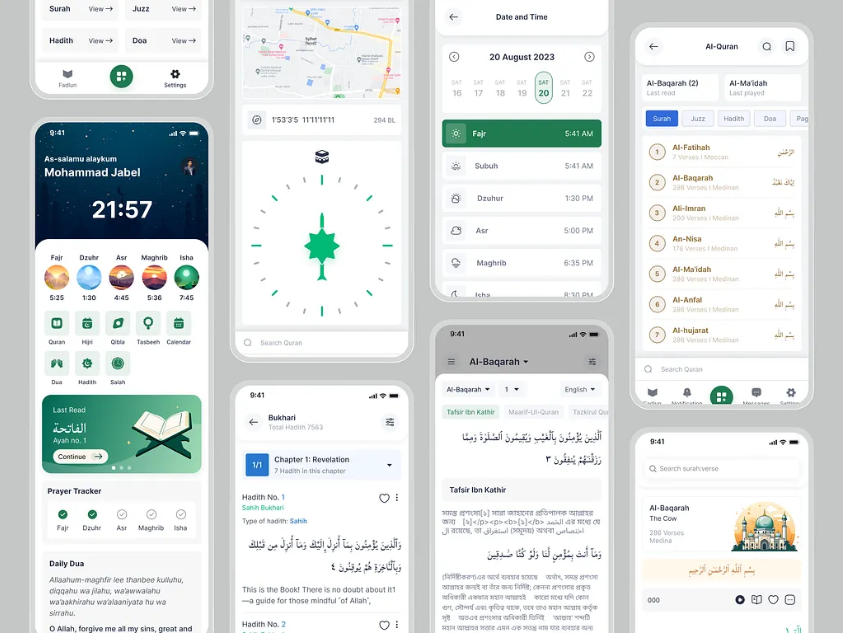 Quran and prayer mobile app UI