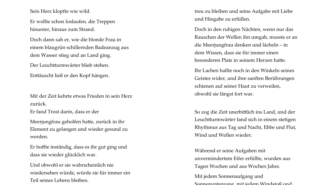 German literary translation excerpt: narrative fiction professionally translated and typeset