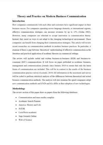 Published scholarly article titled Theory and Practice on Modern Business Communication