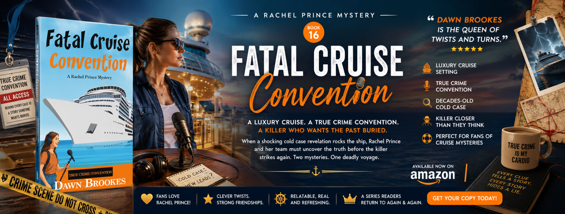 Fatal Cruise Convention by Dawn Brookes book cover and promotional banner