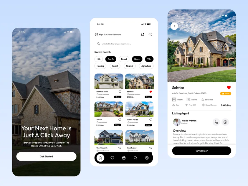 Real estate rental mobile app UI
