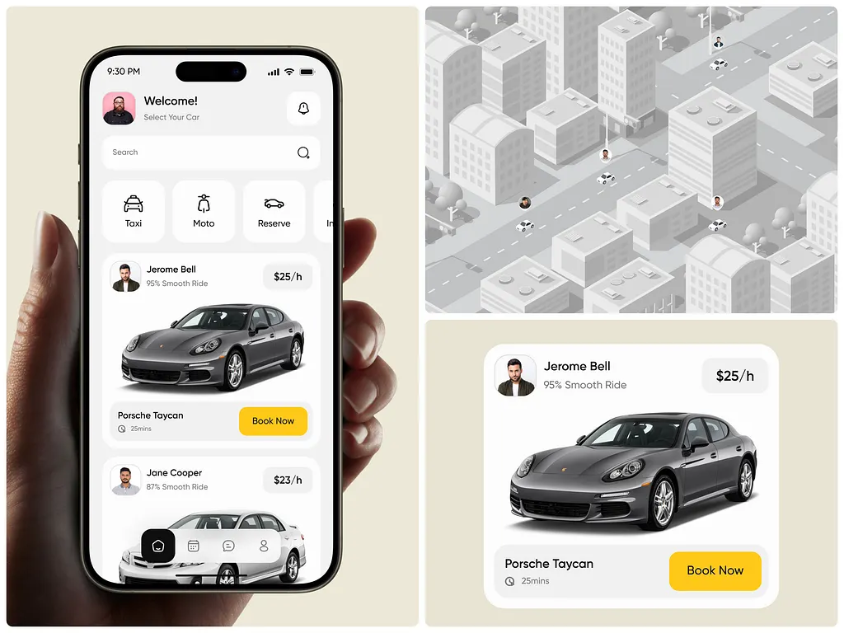 Taxi and ride hailing mobile app UI
