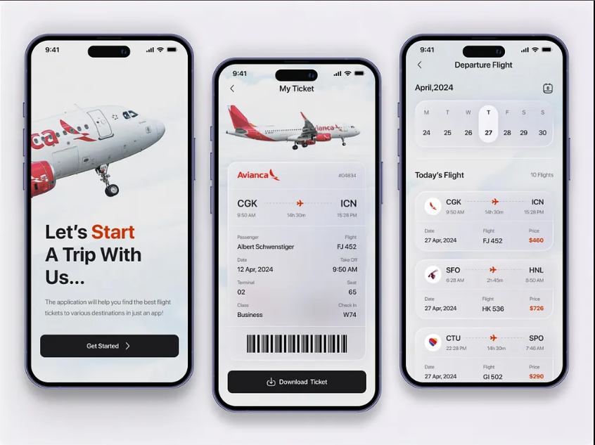 Airline and flight booking mobile app UI