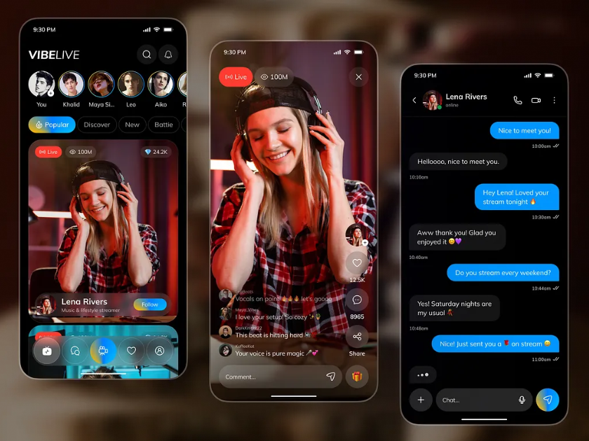 Live music streaming mobile app UI