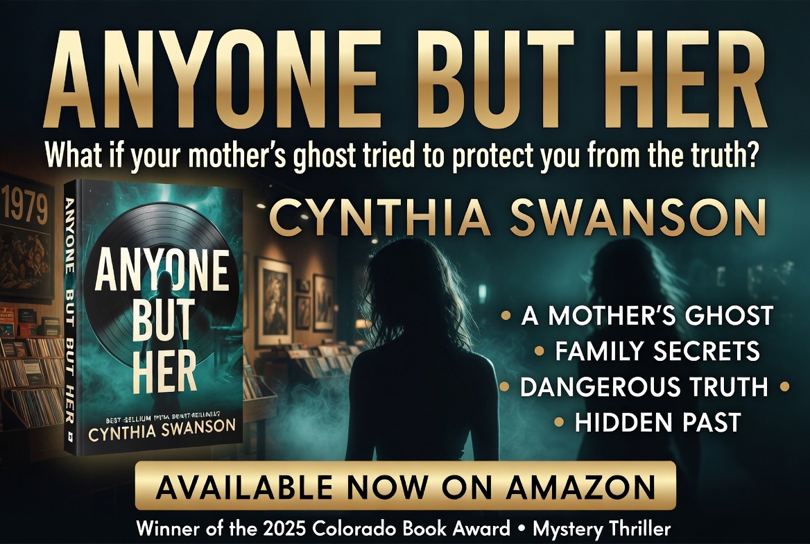 Anyone But Her by Cynthia Swanson promotional banner and book cover design