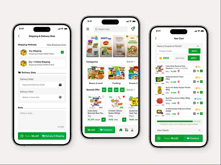 Grocery ecommerce mobile app UI