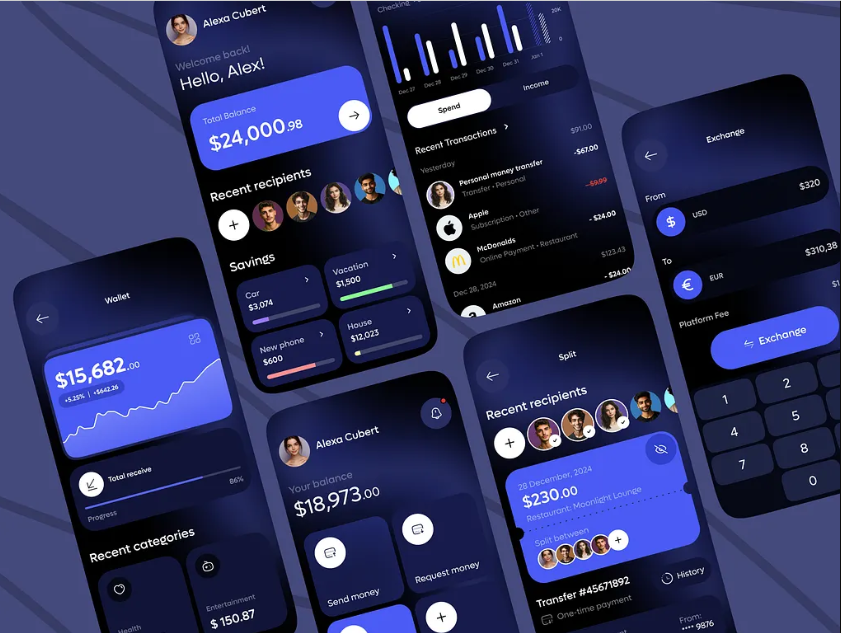 Fintech wallet and transfers mobile app UI