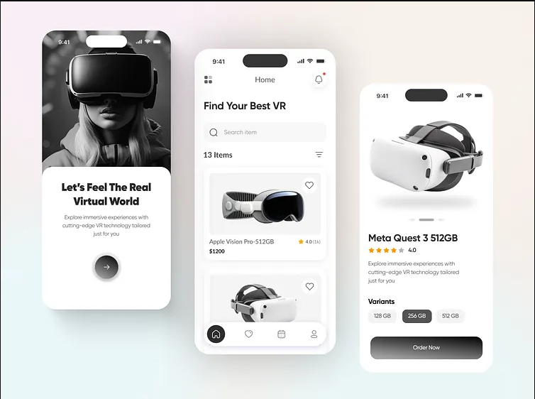 VR headset ecommerce app UI