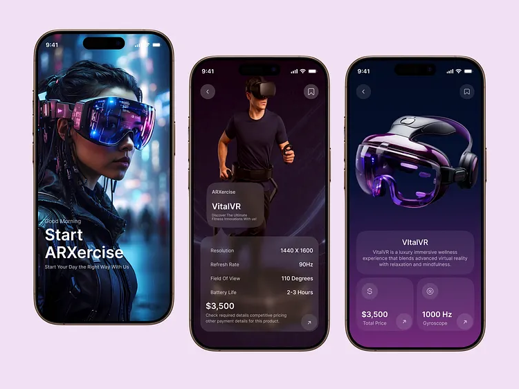 VR fitness and lifestyle app UI