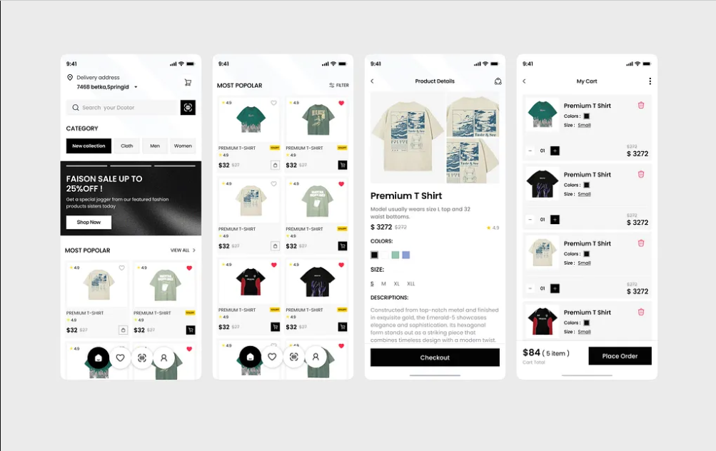 Apparel ecommerce mobile app UI