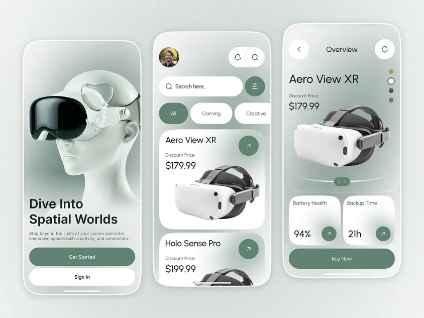 AR spatial product app UI
